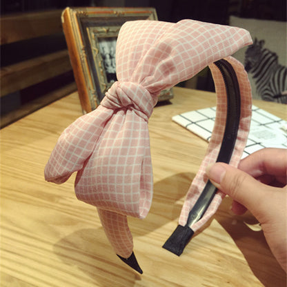 All-match Fabric Plaid Big Bow With Teeth Headband
