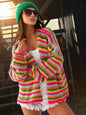 Rainbow Striped Sweaters Round Neck Long Sleeve Loose