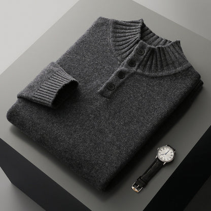 Thickened Four-button Half-collar Wool Sweater Men