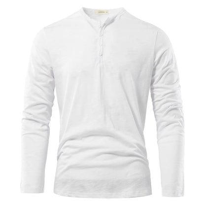 Men's Solid Color Casual Cotton Long-sleeved Top