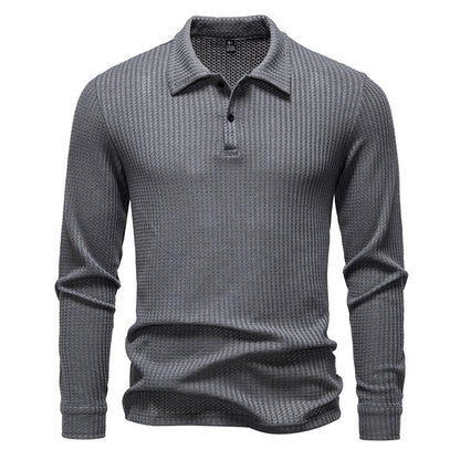 New Men's Walf Checks Fabric Long Sleeve Lapel T-shirt