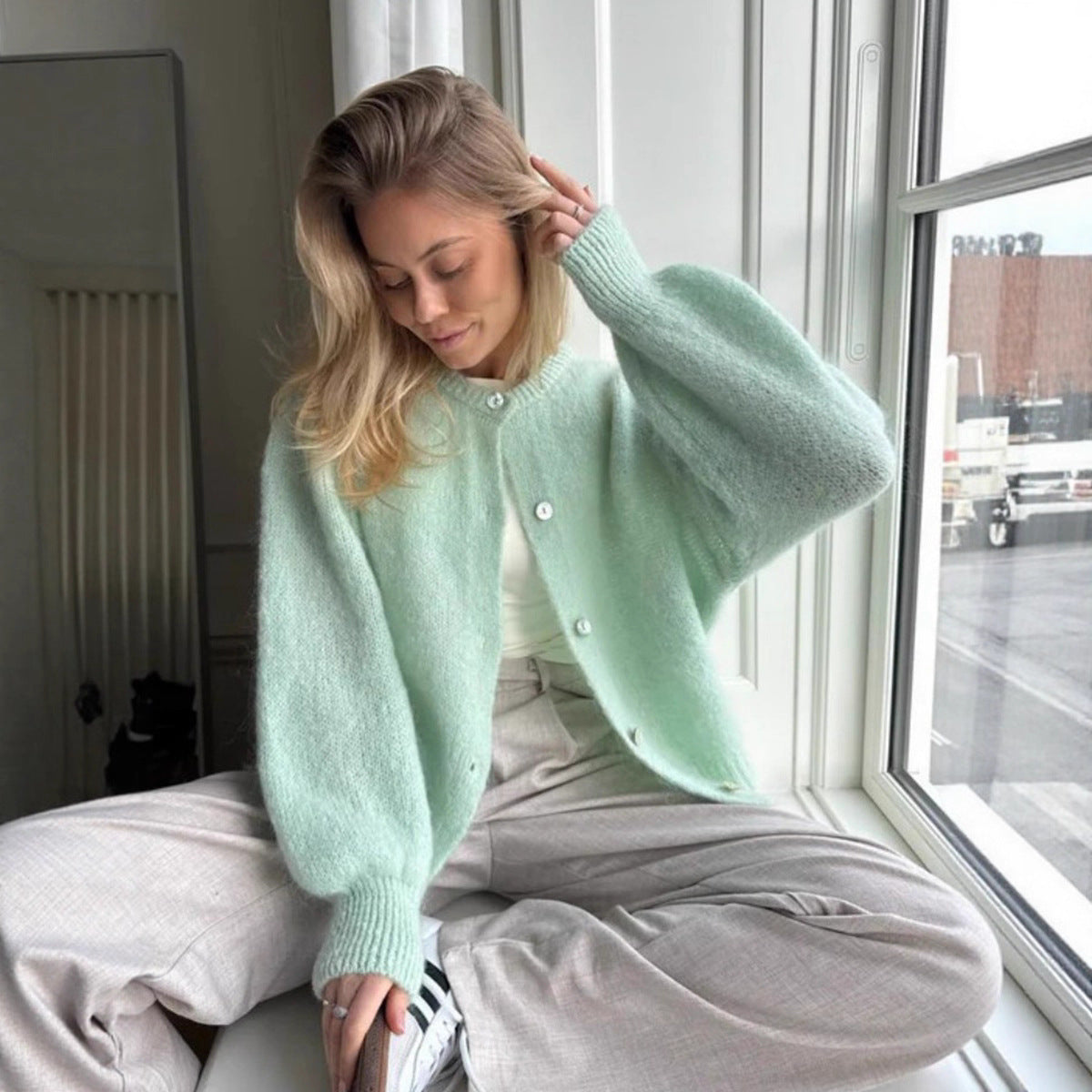 Macaron Color Sweater Cardigan For Women