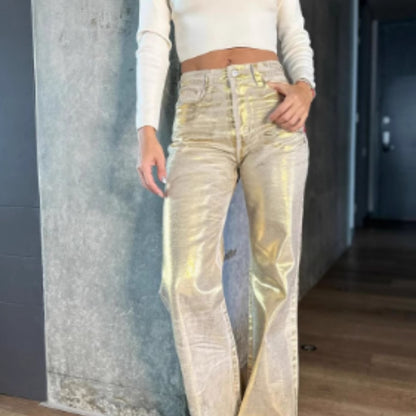 Bronzing Design Straight Jeans Spring And Summer