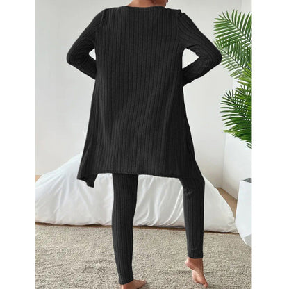 New Design Sense Round Neck Sunken Stripe Casual Solid Color Women's Three-piece Suit