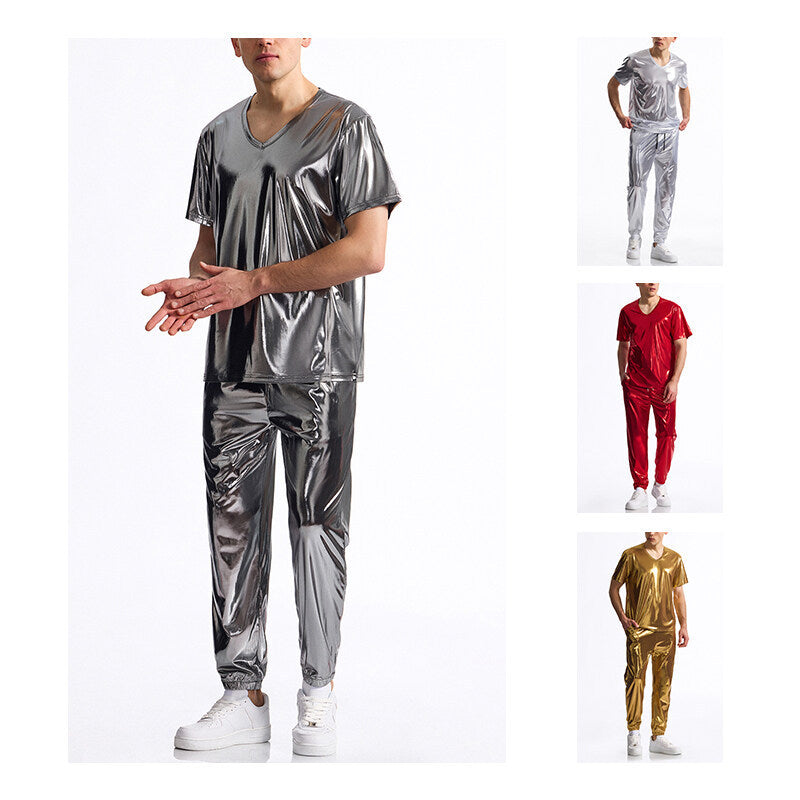 Men's Bright Surface Bronzing Disco Suit Model