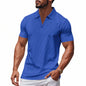 Summer Men's Loose Leisure Sports V-neck Waffle Short Sleeve Lapel Polo Shirt Men