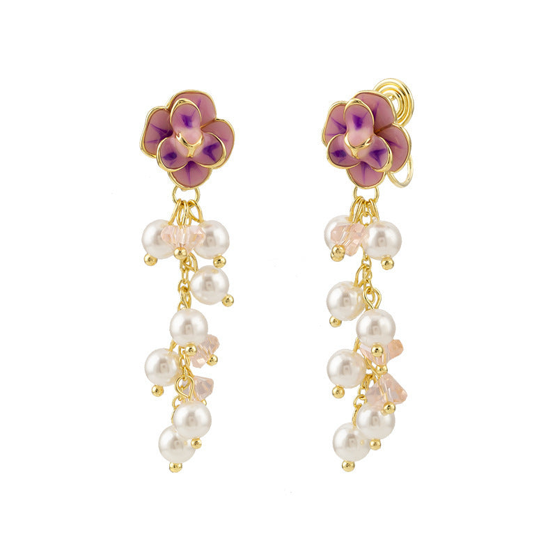 Romantic Gentle French Pearl Tassel Flowers Earrings