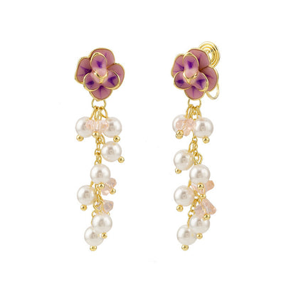 Romantic Gentle French Pearl Tassel Flowers Earrings