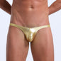 Sexy Men's Underwear Solid Color Bright T-back Imitation Leather