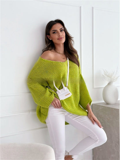Loose And Idle Pullover Sweater V-neck Excellent Long Sleeve Top
