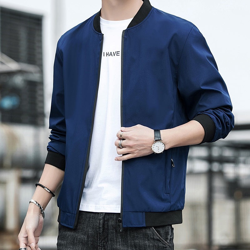 Men's Jacket Spring And Autumn Solid Color Stand Collar Coat