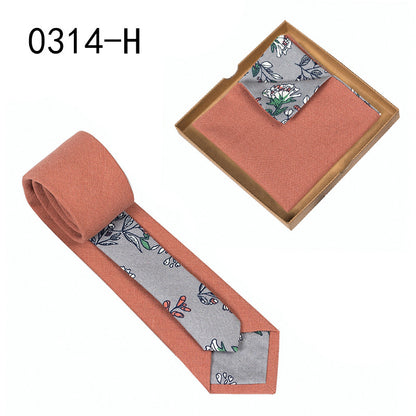 Men's Tie Floral Print Pocket Square Cotton Tie