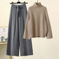 Sweater Lace-up Cropped Drooping Wide Leg Pants Suit