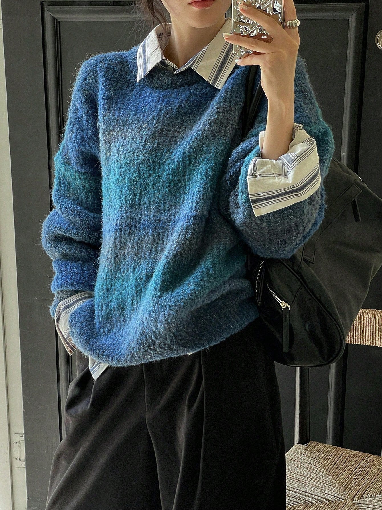 Lazy Sweater Female Gradient Color Round Neck Loose Outer Wear Soft Glutinous