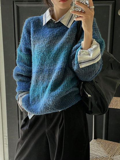 Lazy Sweater Female Gradient Color Round Neck Loose Outer Wear Soft Glutinous