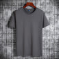 Cotton Short Sleeve T-shirt Men's Pure Color All-matching Round Neck Lycra Elastic Plus Size