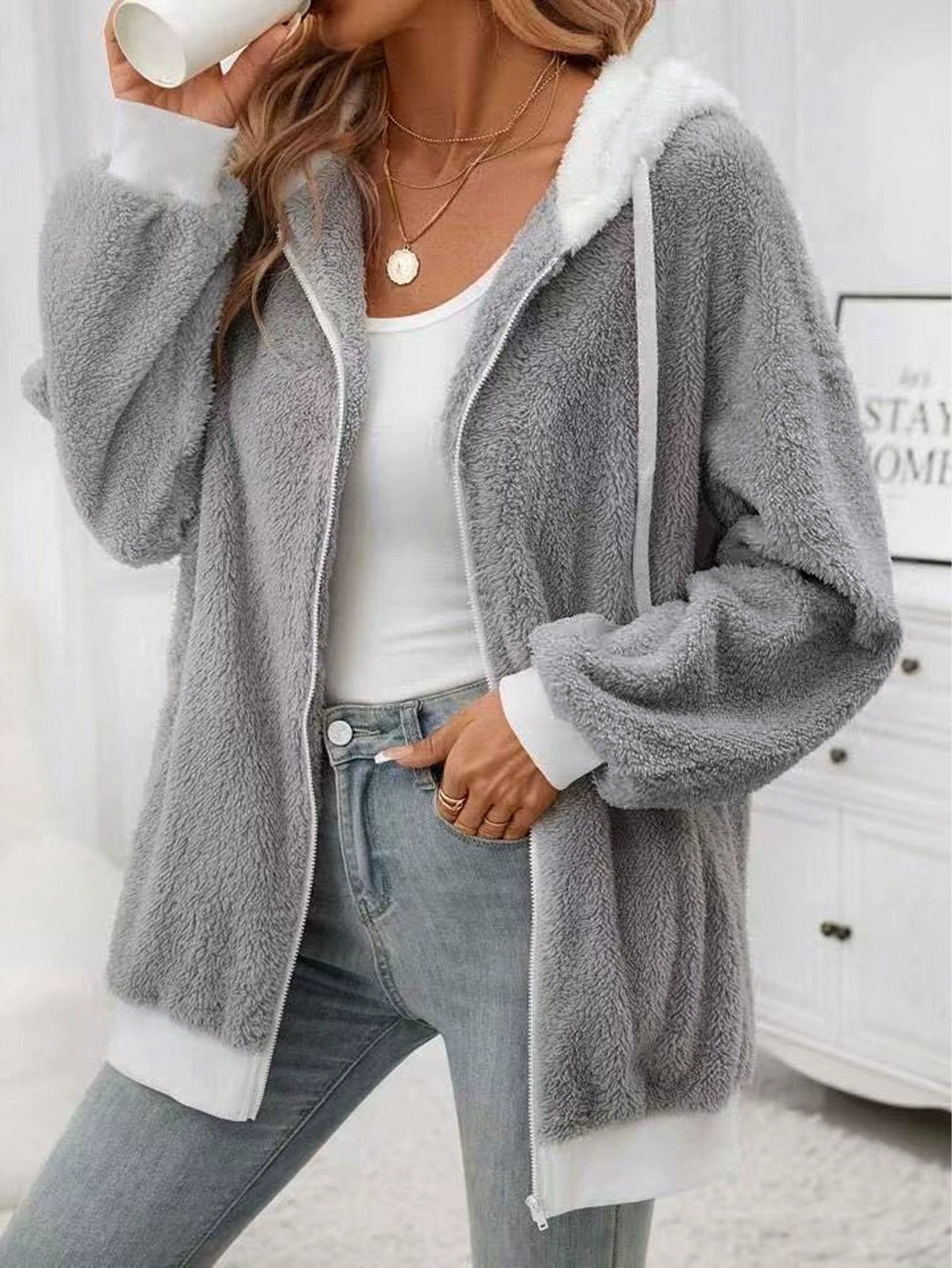 Women's Casual Multicolor Double-sided Plush Zipper Plush Coat