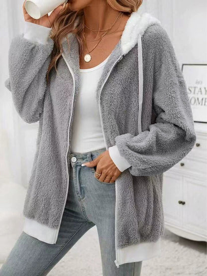 Women's Casual Multicolor Double-sided Plush Zipper Plush Coat