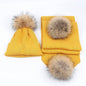 Outdoor warm raccoon fur ball wool hat scarf set