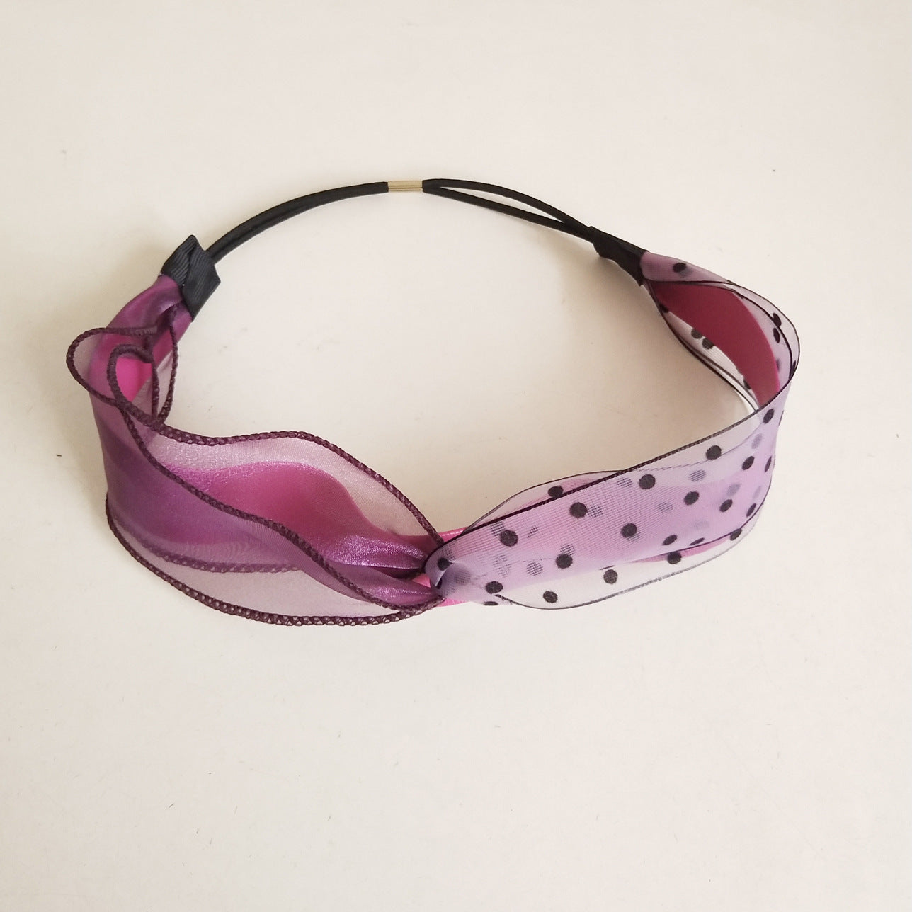 Polka-dot Mesh Contrast Color With Wavy Cross Hairband