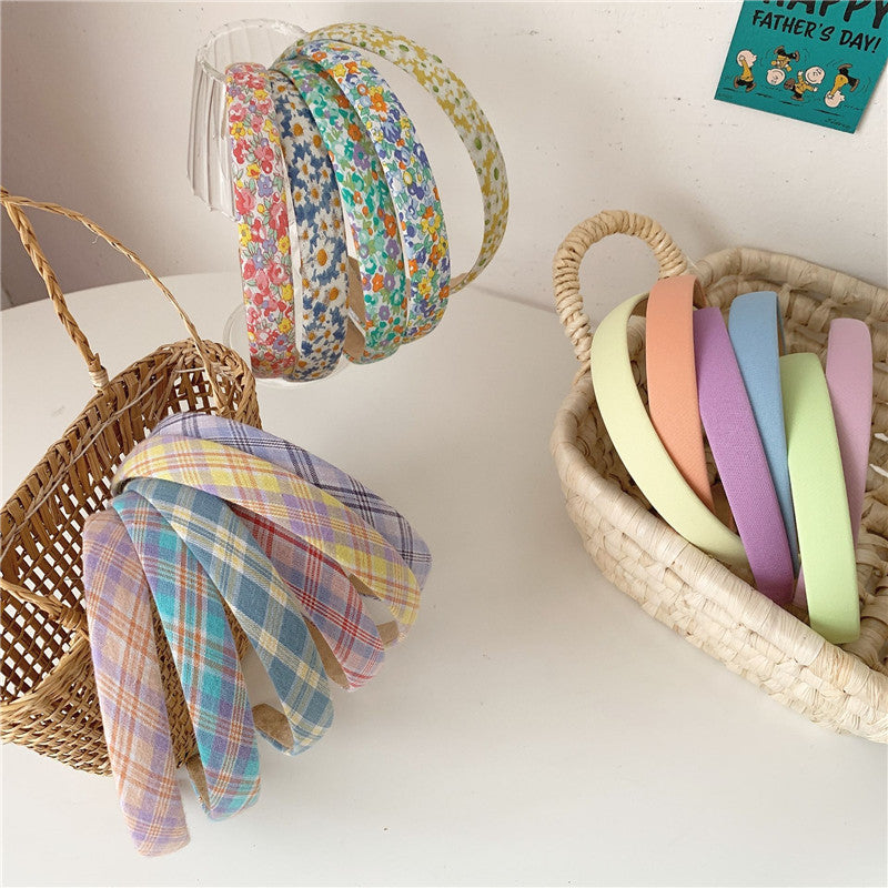 Super Sweet Plaid Flower Solid Color Fabric Headband