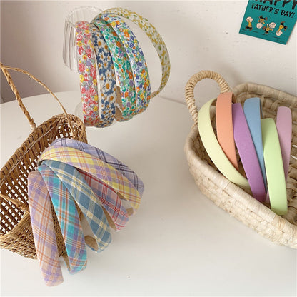 Super Sweet Plaid Flower Solid Color Fabric Headband