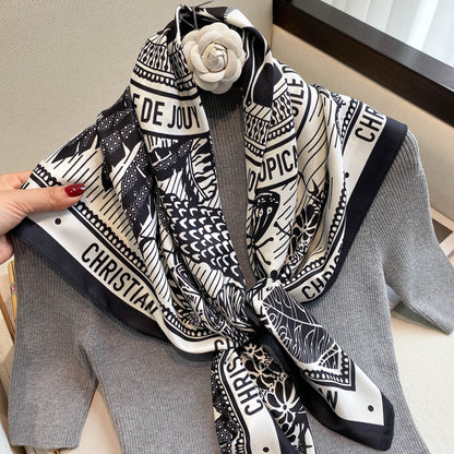 Spring Summer Geometric Pattern Blue Plain Print Scarf