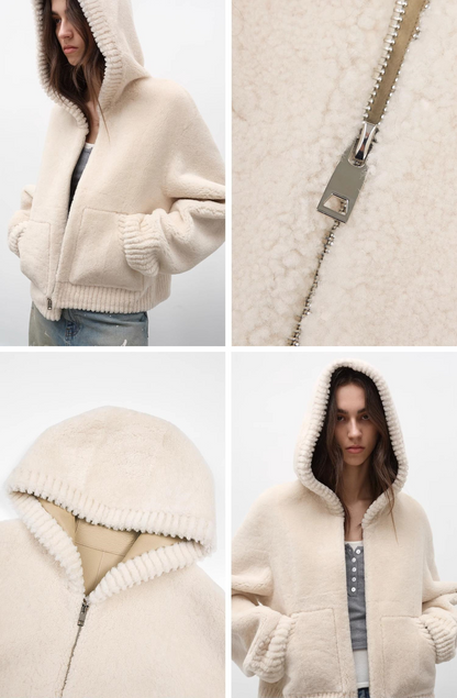 Fireladyfur Women's Hooded Merino Sheepskin Jacket“Bad Boy”