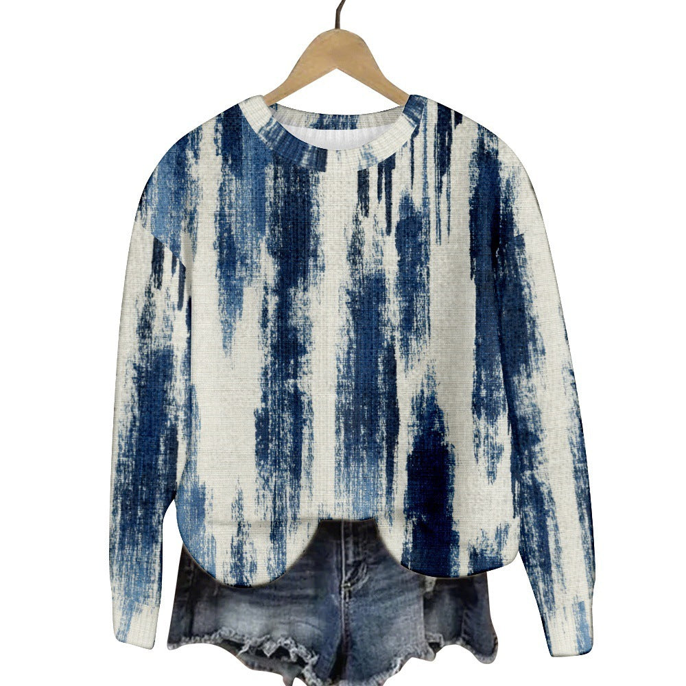 Geometric Color Matching Pattern Elements 3D Printed Casual Women's Round Neck Sweater