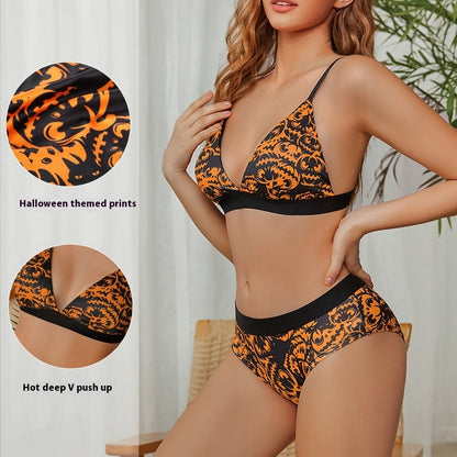 Halloween Element Printing Triangle Cup Bra Suit Women