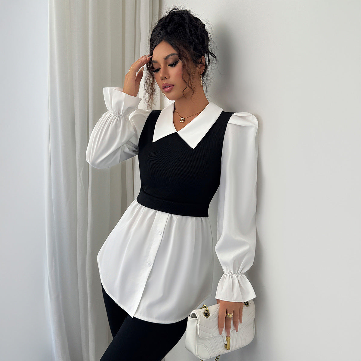 Simple Style Fake Two Pieces Shirts Vest
