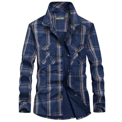 Long Sleeve Shirt Men's Plus Size Loose Cargo Cotton Shirt