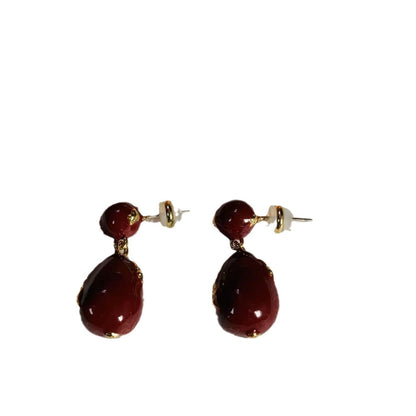 New Year Vintage Wine Red Enamel Water Drop Earrings