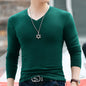 Winter Long Sleeve Slim Fit Solid Color And V-neck T-shirt