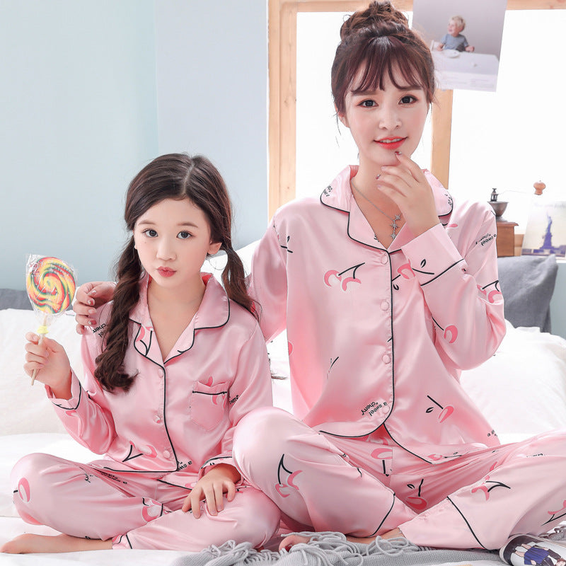 Children's pajamas parent-child ice silk home service suit