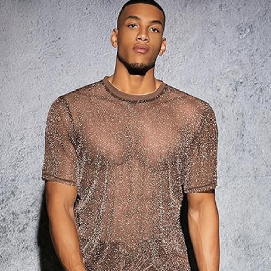 Men's Round Neck Glossy Short-sleeved T-shirt