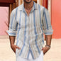 Striped Cotton And Linen Men's Lapel Long-sleeved Shirt
