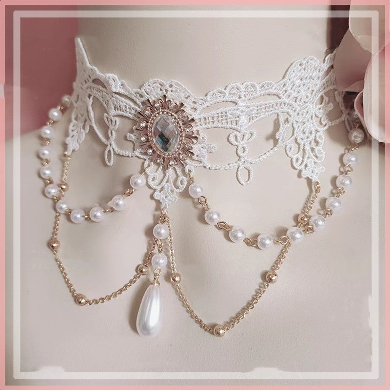 Flower Wedding Pearl Water Drop Multi-layer Lace Retro Lolita Necklace