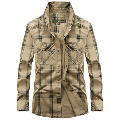 Long Sleeve Shirt Men's Plus Size Loose Cargo Cotton Shirt