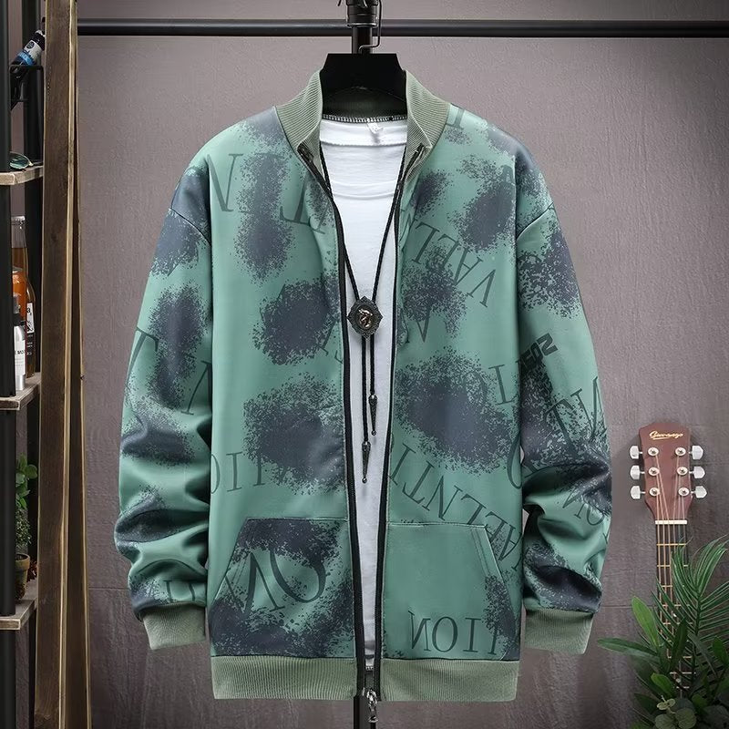 Men's Camouflage Coat Men's Zipped Stand Collar Sweater Jacket Long Sleeve Thin Coat