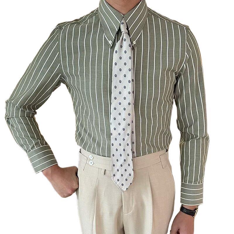 Lapel Vintage Stripe Versatile Slim-fit Long Sleeve Shirt