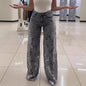 Y2K Lace Flowers Hollow Jeans Fashion High Waist Straight Wide Leg Pants Solid Color Trousers Women's Clothing