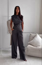 Women's Sleeveless Suit Fashion Slim Irregular Split Top And Straight Pants Solid Trouser Set