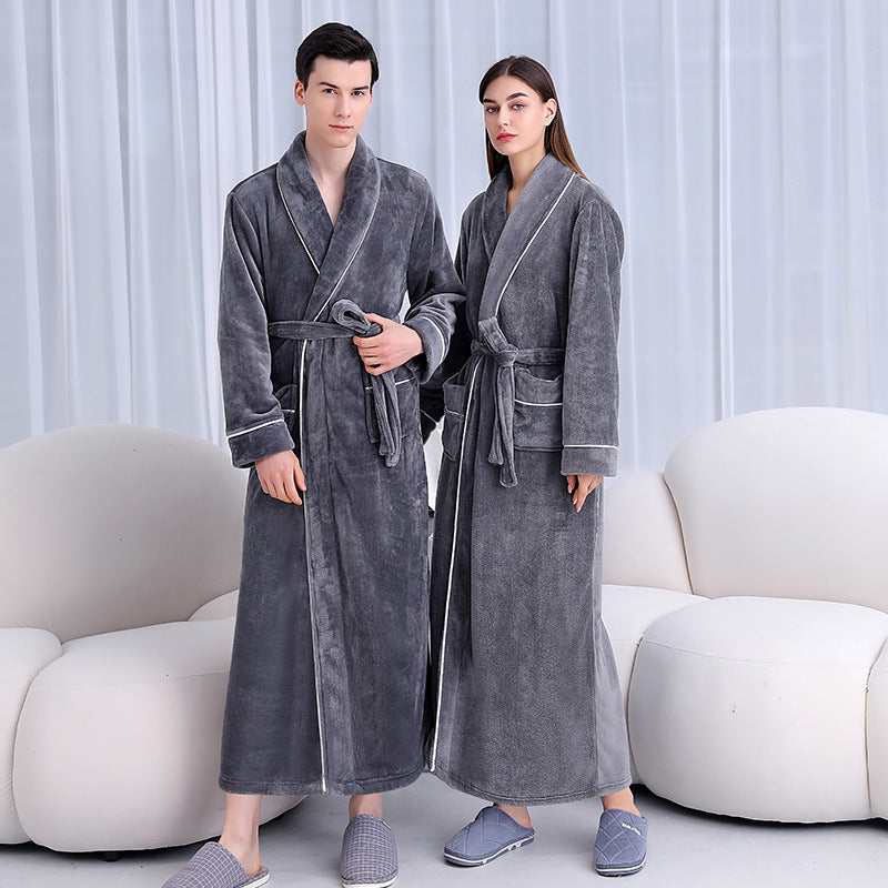 Extended Autumn And Winter Coral Fleece Bathrobe