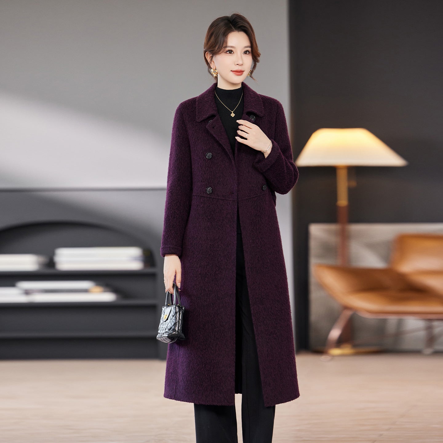 Double-breasted Over-the-knee Fashion Zero Cashmere Coat