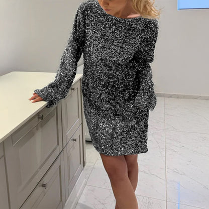 Sequined Long Sleeve Women's Skirt Dress