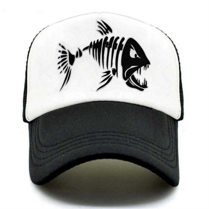 Fish Bone Print Mesh Cap Baseball Cap