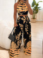 Temperament Printed Halter Backless Straight-leg Pants Two-piece Set