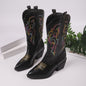 Embroidered Knight Boots Women Pointed Toe Chunky Heel Cowboy Boot