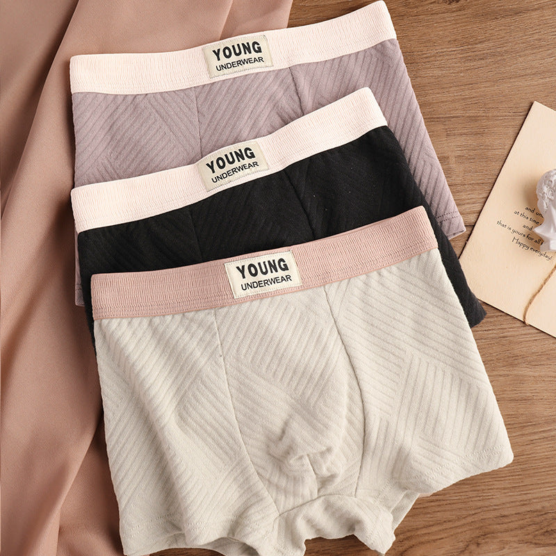 Cotton Men's Mid Waist Texture Boxer Briefs